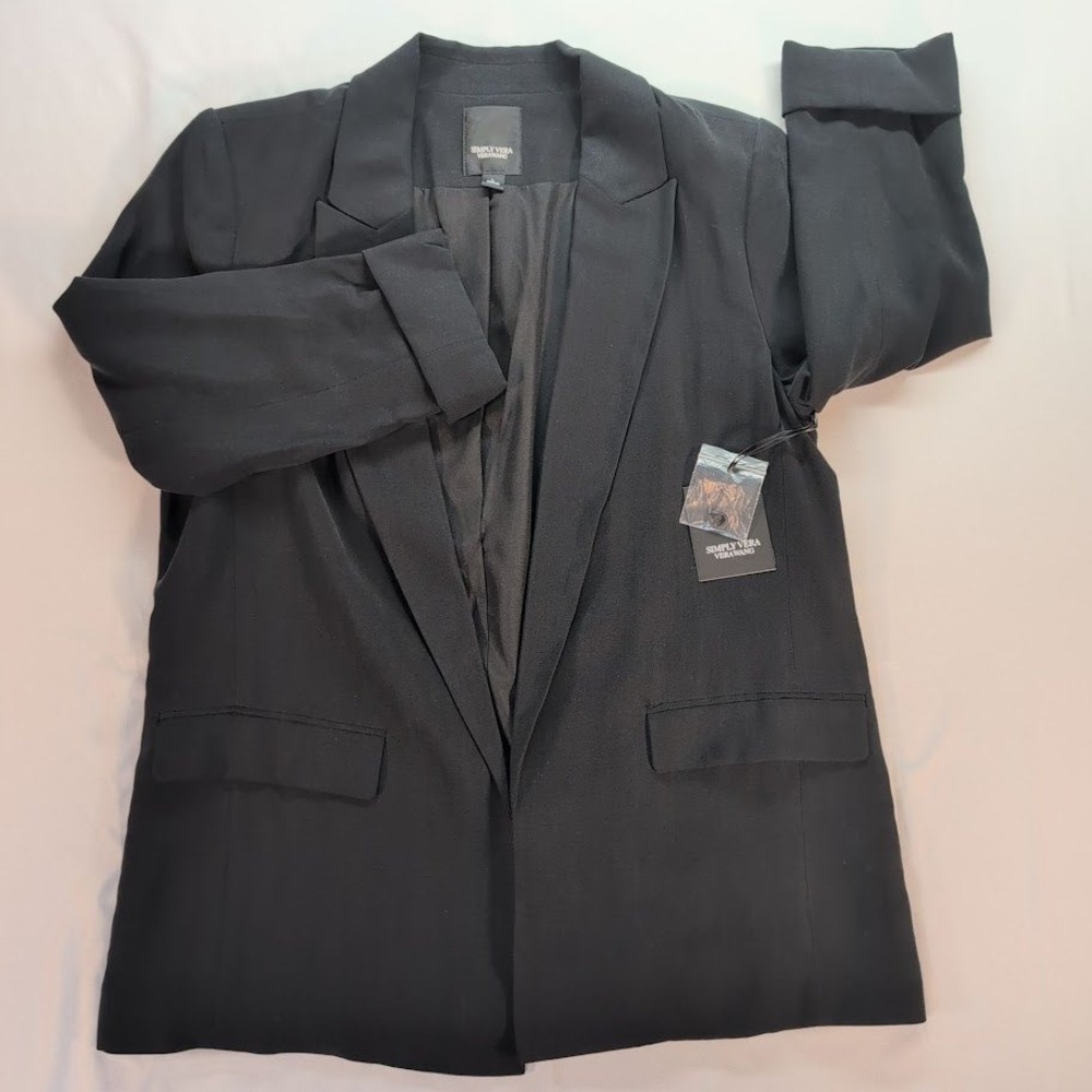 Simply Vera Vera Wang Womens Black Open Front Blazer Jacket NWT Size L